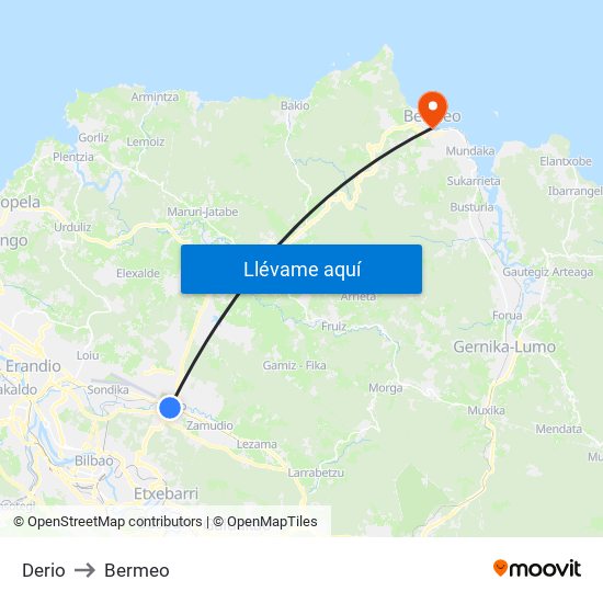 Derio to Bermeo map