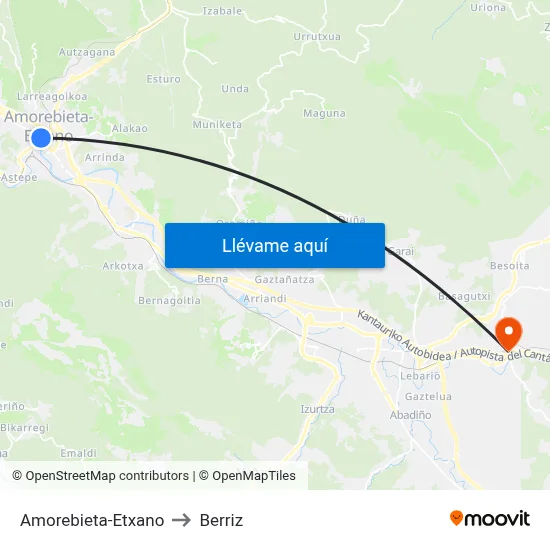 Amorebieta-Etxano to Berriz map