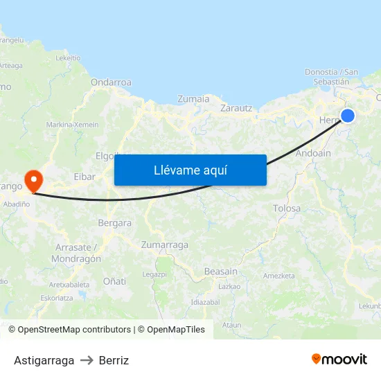 Astigarraga to Berriz map