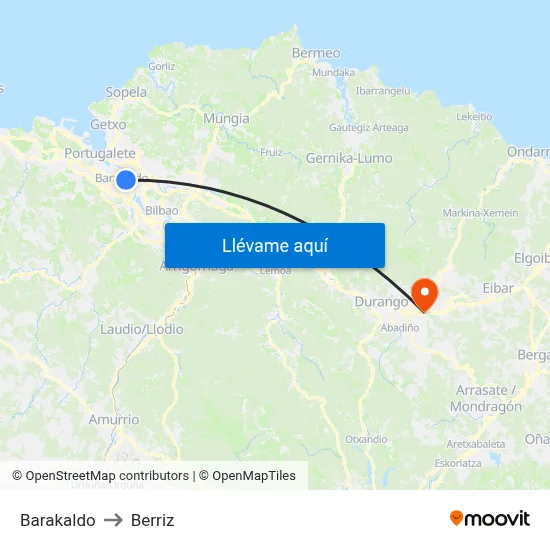 Barakaldo to Berriz map