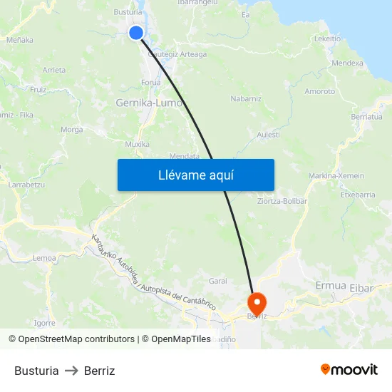 Busturia to Berriz map