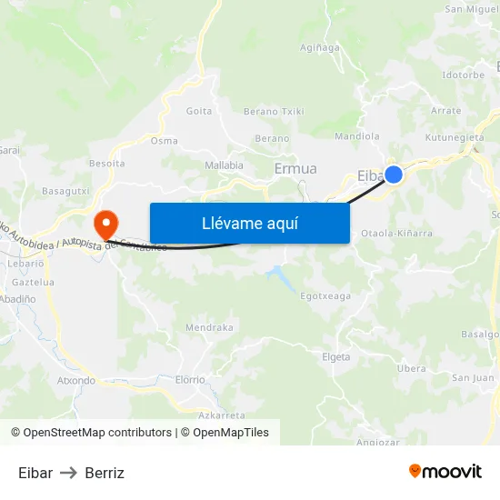 Eibar to Berriz map