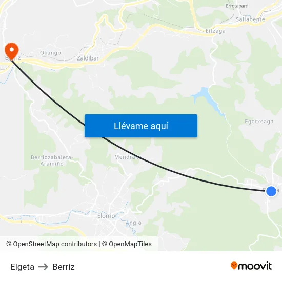 Elgeta to Berriz map