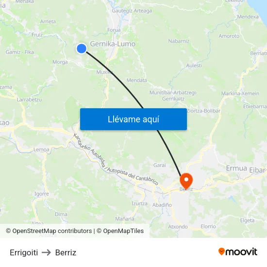 Errigoiti to Berriz map