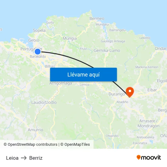 Leioa to Berriz map