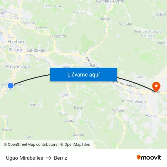 Ugao-Miraballes to Berriz map