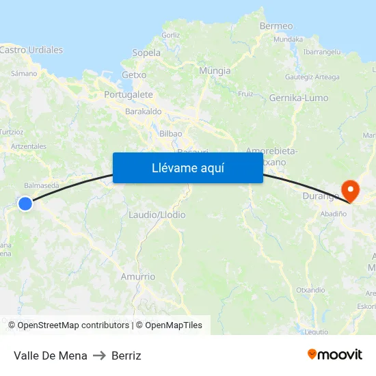Valle De Mena to Berriz map