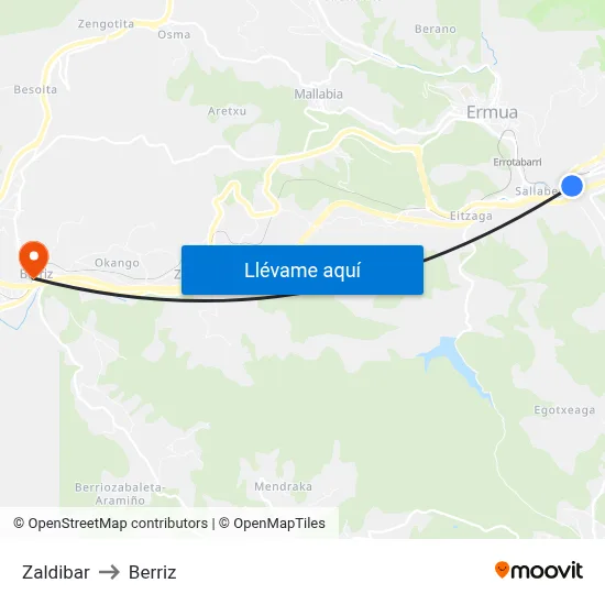 Zaldibar to Berriz map
