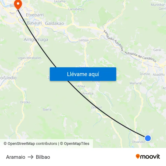 Aramaio to Bilbao map