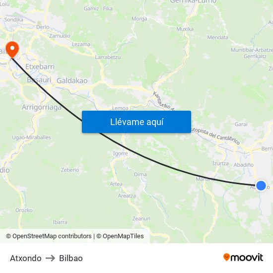 Atxondo to Bilbao map