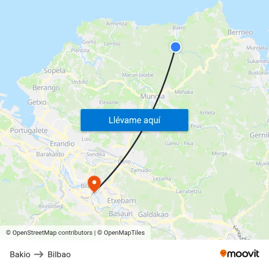Bakio to Bilbao map