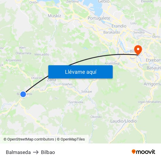 Balmaseda to Bilbao map