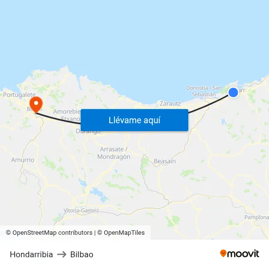 Hondarribia to Bilbao map