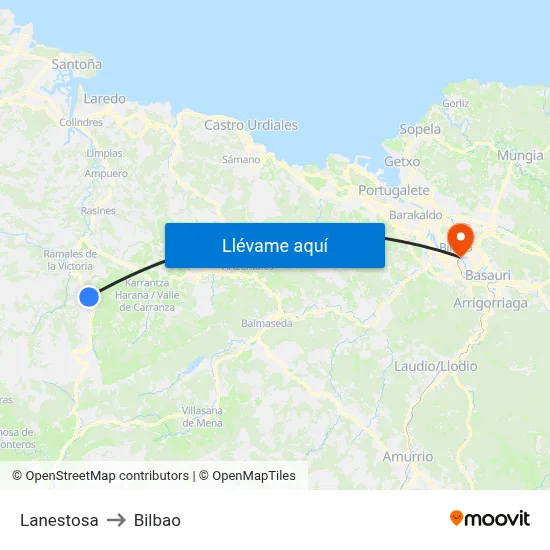 Lanestosa to Bilbao map