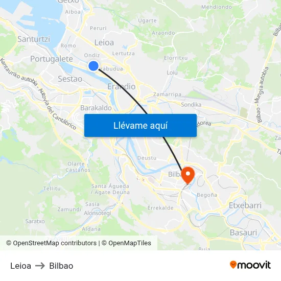 Leioa to Bilbao map