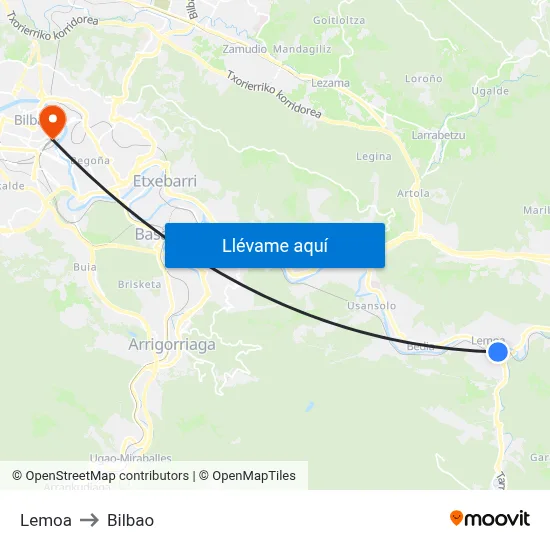Lemoa to Bilbao map