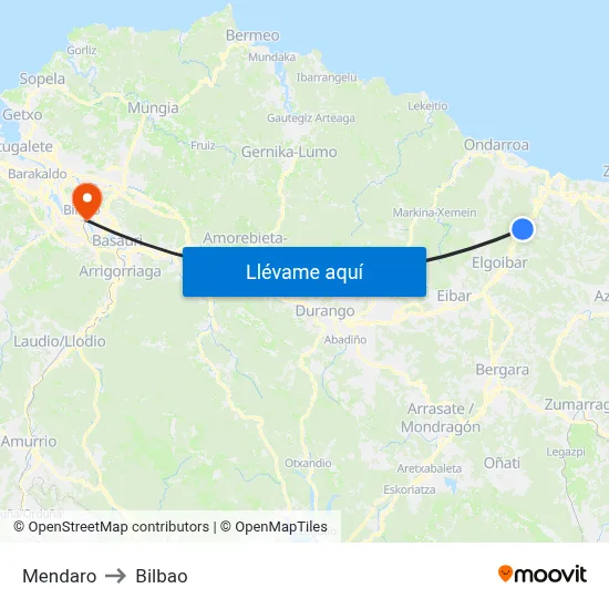 Mendaro to Bilbao map
