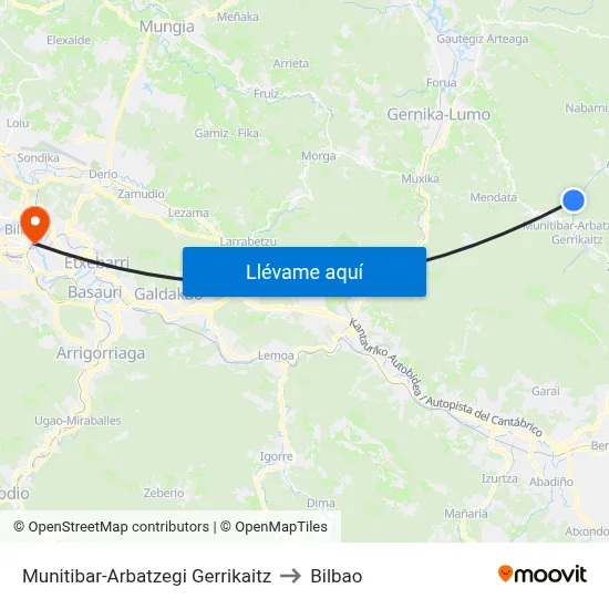 Munitibar-Arbatzegi Gerrikaitz to Bilbao map