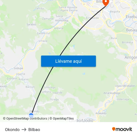 Okondo to Bilbao map