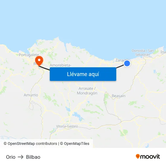 Orio to Bilbao map
