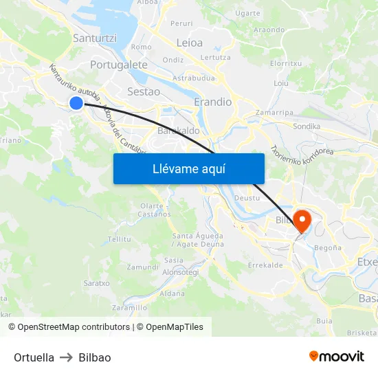 Ortuella to Bilbao map