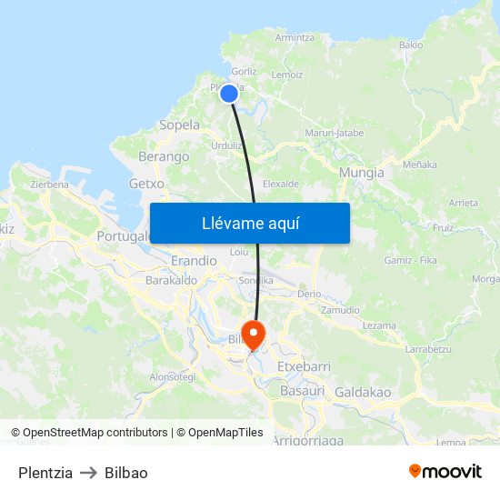 Plentzia to Bilbao map