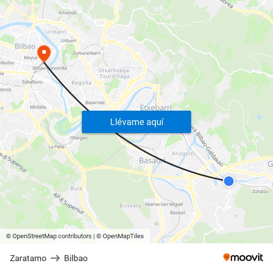 Zaratamo to Bilbao map