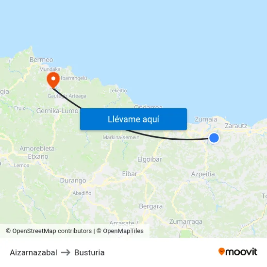 Aizarnazabal to Busturia map