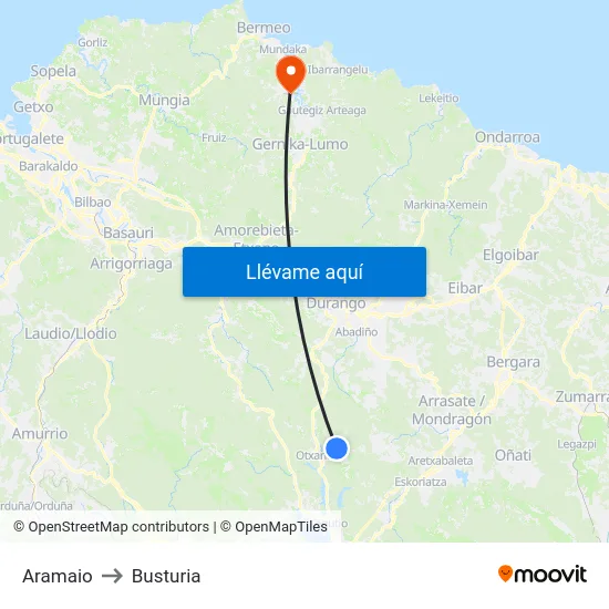 Aramaio to Busturia map