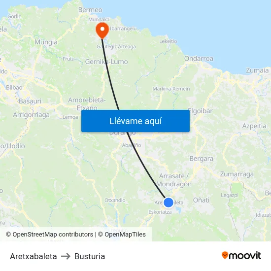 Aretxabaleta to Busturia map