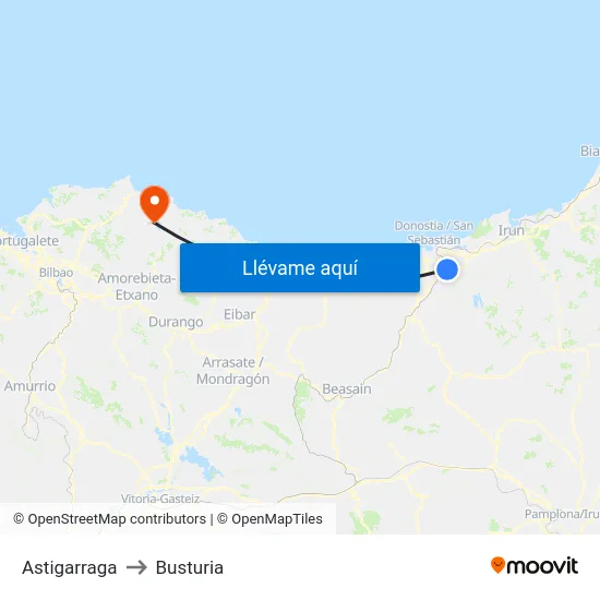 Astigarraga to Busturia map