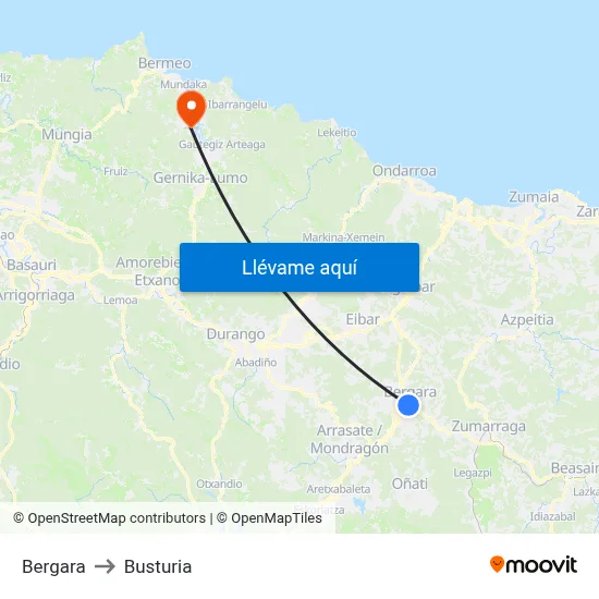 Bergara to Busturia map