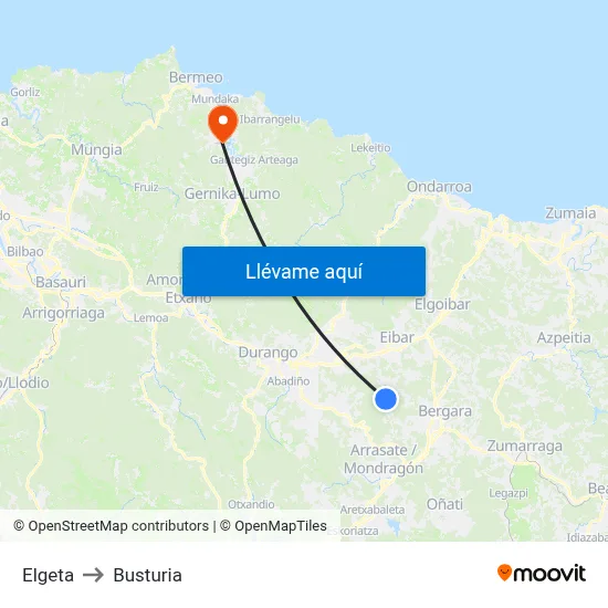 Elgeta to Busturia map