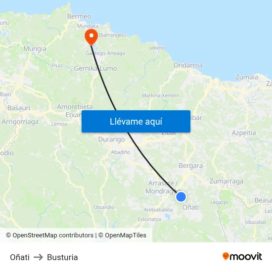 Oñati to Busturia map