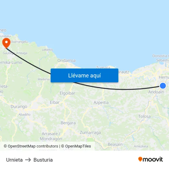 Urnieta to Busturia map