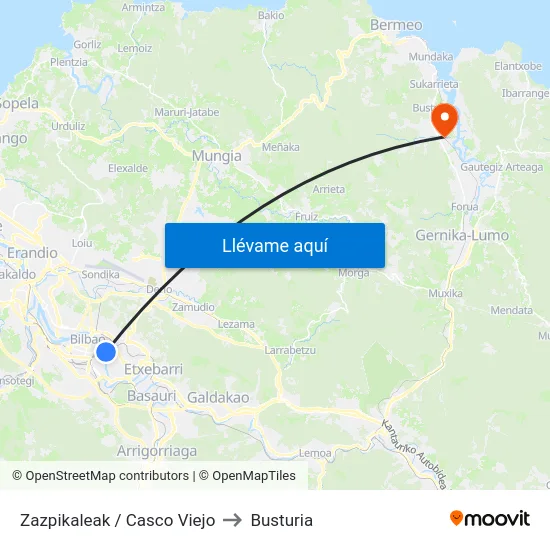 Zazpikaleak / Casco Viejo to Busturia map