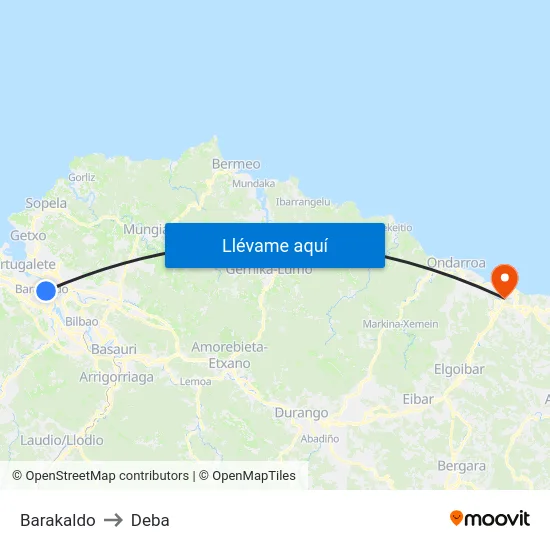 Barakaldo to Deba map