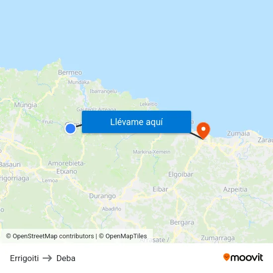 Errigoiti to Deba map