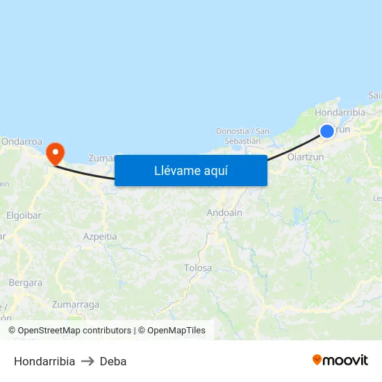 Hondarribia to Deba map