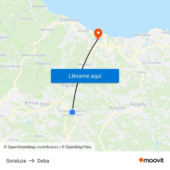 Soraluze to Deba map