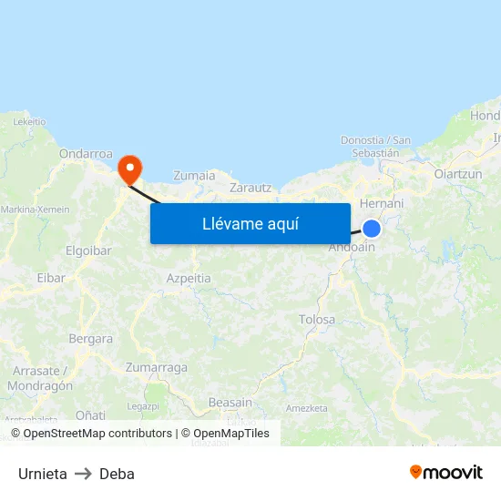 Urnieta to Deba map