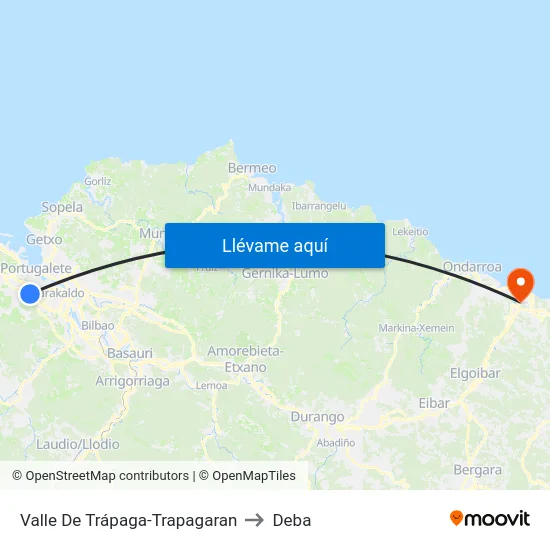 Valle De Trápaga-Trapagaran to Deba map