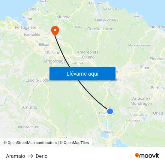 Aramaio to Derio map