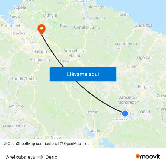 Aretxabaleta to Derio map