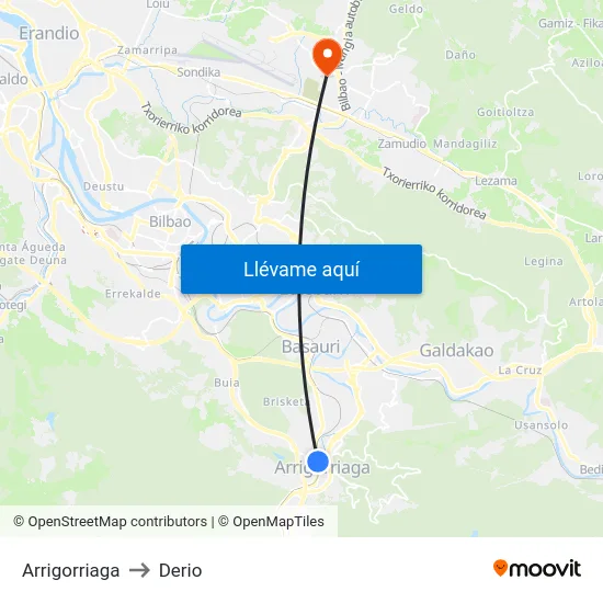 Arrigorriaga to Derio map