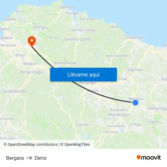Bergara to Derio map