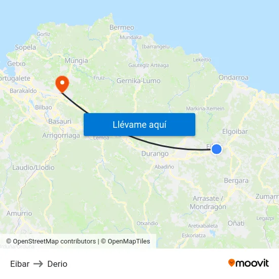 Eibar to Derio map