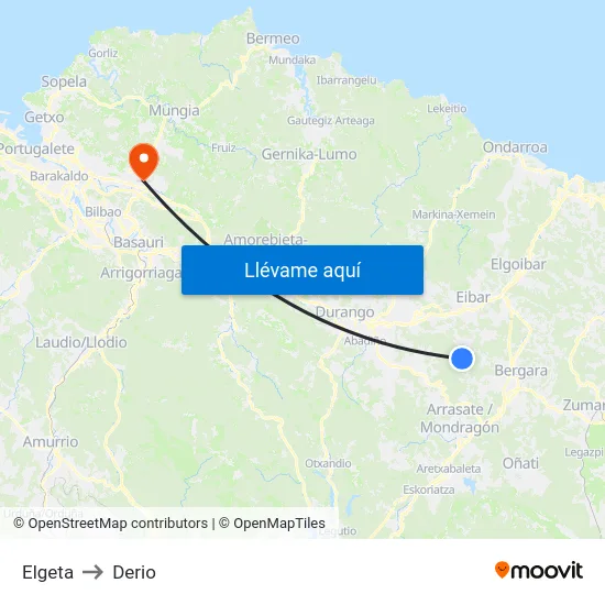 Elgeta to Derio map