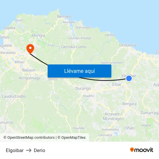 Elgoibar to Derio map