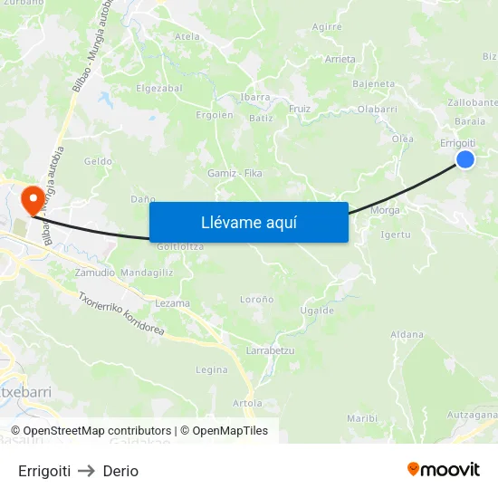 Errigoiti to Derio map